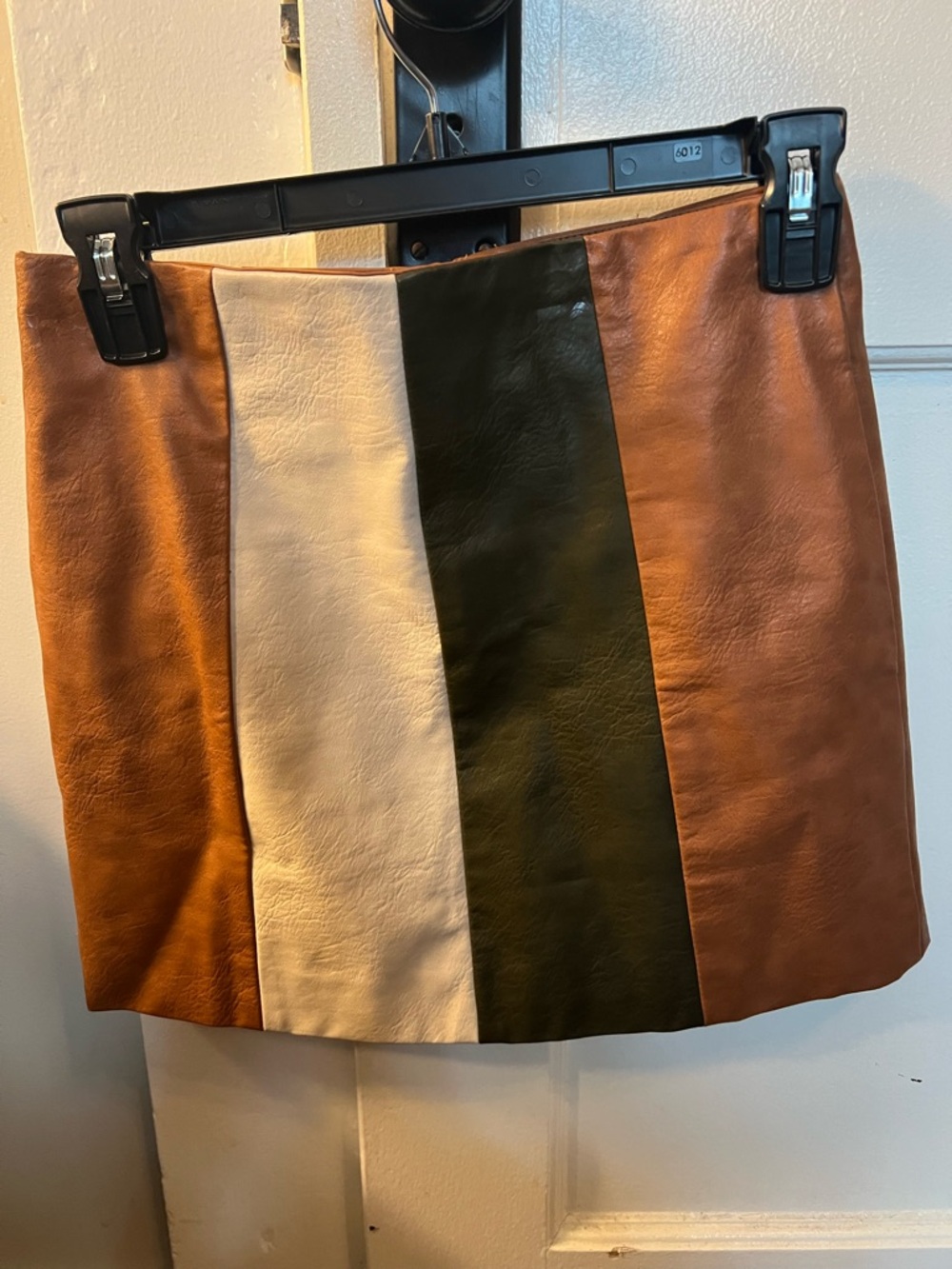 vestique Colorblock Faux Leather Mini Skirt in Brown, Cream & Olive Green